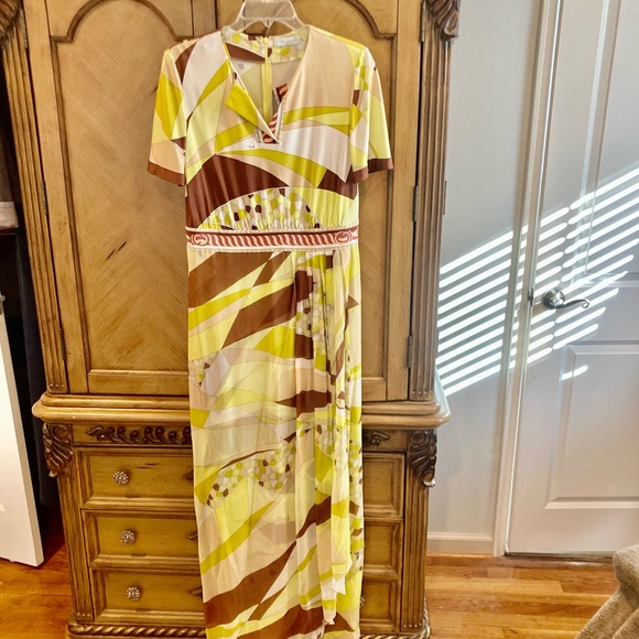 EMILIO PUCCI 1990's Geometric Print Silk Jersey  Chiffon Maxi Dress - Picture 3 of 16